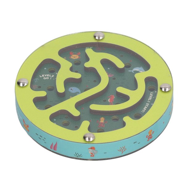 Balance Maze Game Dubbelsidig pedagogisk rund bärbar träboll labyrint pussel brädspel för barn Green Ocean