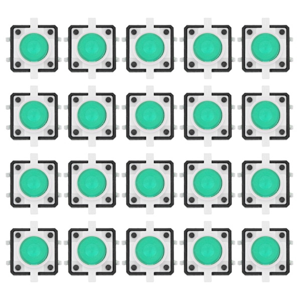20 stk 12x12x7,3 mm Taktil Trykknap Switch LED Momentan Taktil Trykknap Switch Grøn