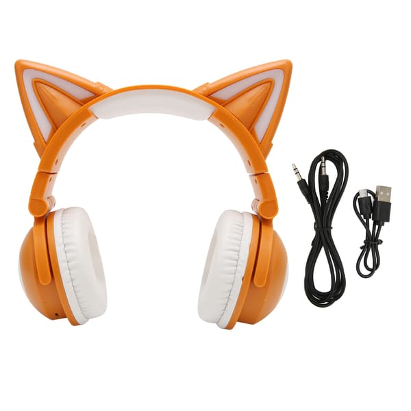 Cat Ear Bluetooth Headset Stereo Cute High Sensitivity Built-in Microphone Adjustable LED Kids Headset with 3.5mm Cable Yellow