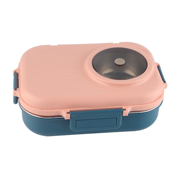 Termisk Madkasse 1100ml Dobbeltlags 3-Ruds Design 304 Rustfrit Stål Bento Box med Spisepinde Ske Spiseskål Rosa