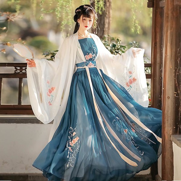 Kvinnor kinesisk traditionell Hanfu-dräkt Lady Han-dynastin Klänning Broderi Wei Jin-dynastin Prinsessan Folkdanskläder