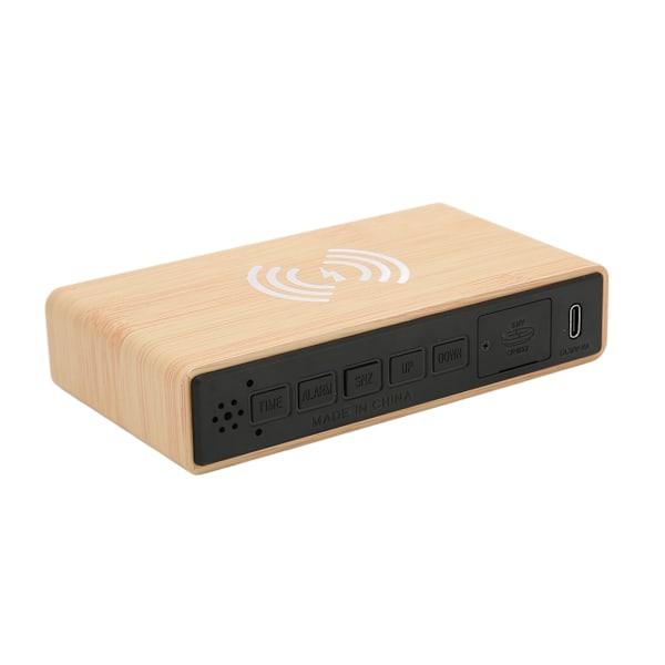 Digital väckarklocka i trä med trådlös laddning 3 nivås dimmer Trä LED digital klocka
