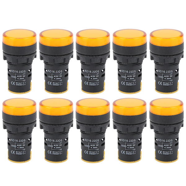 10PCS AD16-22DS Gul LED-indikator Hög ljusstyrka LED-signallampa Ljus för signalindikation AC/DC24V