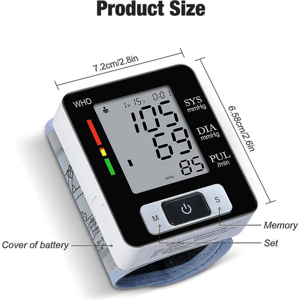 Litsi automaattinen digitaalinen ranteen verenpainemittari Sydämen sykkeen ylempi LCD-laskuri