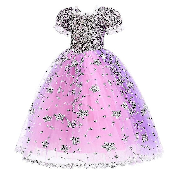 Elegant lila prinsessa Rapunzel klänning för flickor - Barnens bal & Halloween kostym - Storlek 4Y