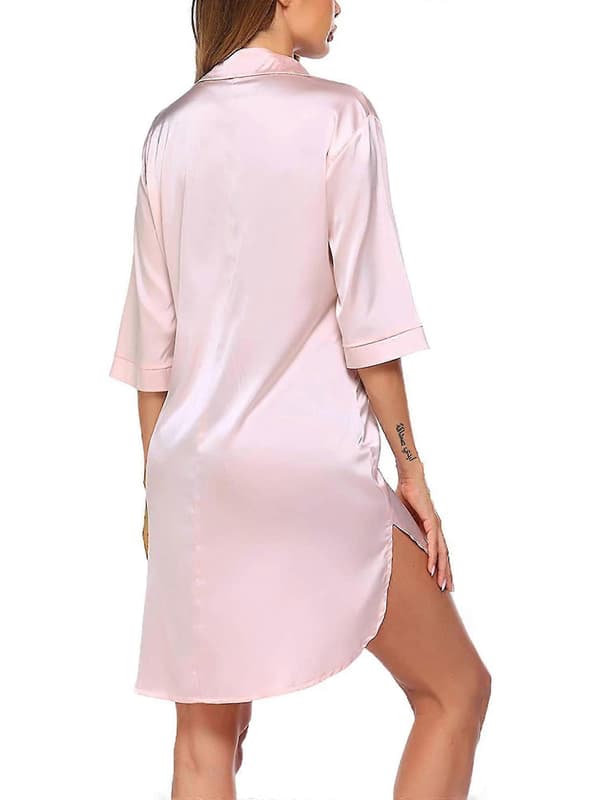 Dam Satin Sovplagg Sovtröja Lös Nattskjorta För Hemmakläder Lounge Nattlinne Pink L