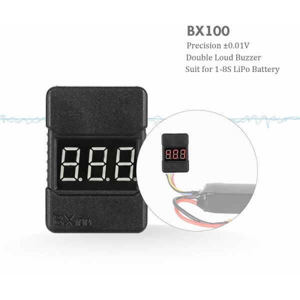 BX100 1-8S LiPo batterispänningstestare Lågspänningslarm med LED-indikator