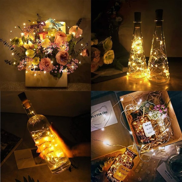 Vinflaskelys med kork, 10 pakke batteridrevet LED-korkform kobbertråd Fairy Mini-strenglys for gjør-det-selv, fest, dekor, bryllup innendørs utendørs