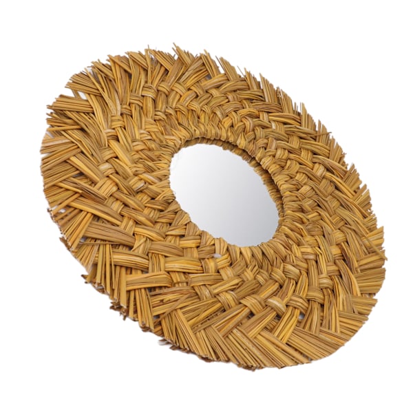 Straw Weaving Wall Mirror Retro Vacker vävd vägghängande spegel för sovsal dekoration guld