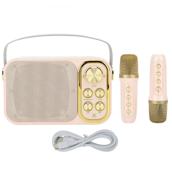 Karaokemaskin med 2 mikrofoner Karaoke alt-i-ett-maskin Bærbar Bluetooth-sangmaskin for hjemmefest Rosa