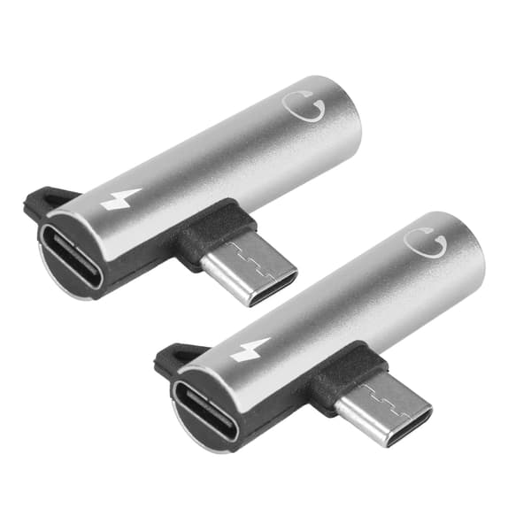 2 STK USB C til 3,5 mm Lydadapter 2 i 1 Lyd Opladning USB C til Lydstik ABS USB C til Lydstik til Telefon Tablet Sølv