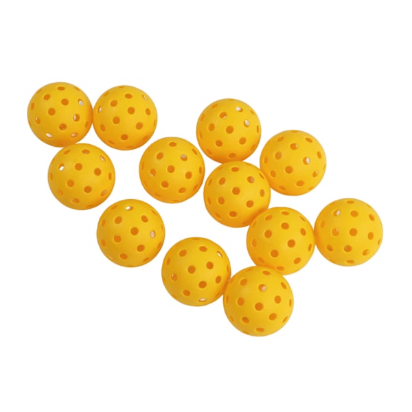 12 st 74 mm 40 hål pickleballs PE plast hög elasticitet pickleball utomhus hål bollar gul