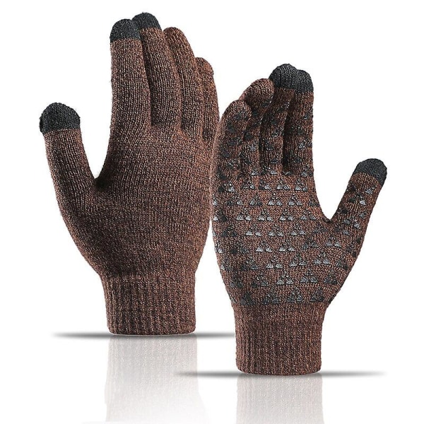 Unisex handskar set vinter varm mössa Scarf varm stickad mössa hals handske för män kvinnor Glove brown ONE SIZE