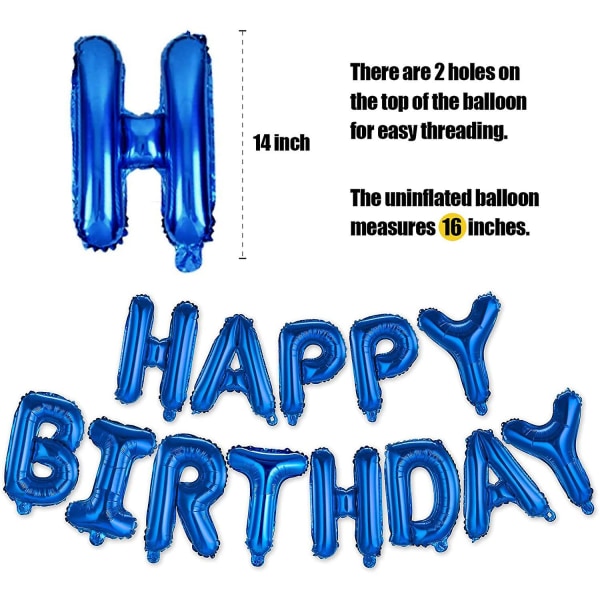 Grattis på födelsedagen Ballong Banner Bokstavsdekorationer, 16 tums 3d aluminiumfolie Uppblåsbar set