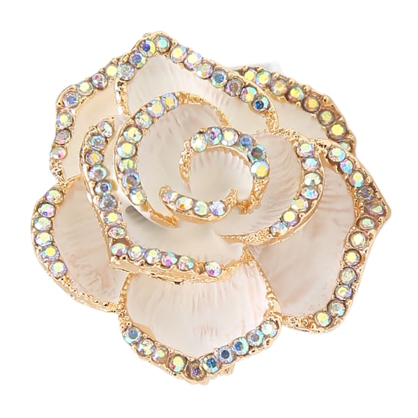 Vit blomma Brosch Pin Kvinnor Retro Elegant Utsökt Legering Strass kronblad Brosch för bröllopsbankett