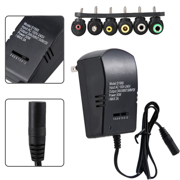 Universal 30W justerbar spänning DC-strömadapter - 100-240V US-kontakt