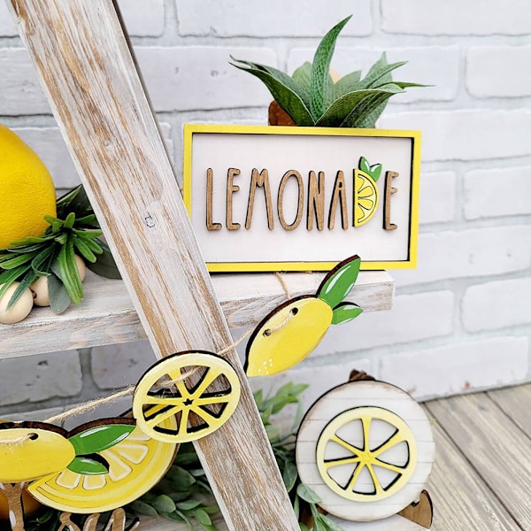 Citron Tiered Bricka Dekor Citrontema Trä Stående Skylt Farmhouse Citron Banner Färsk Lemonad Trä Tiered Prova Dekor