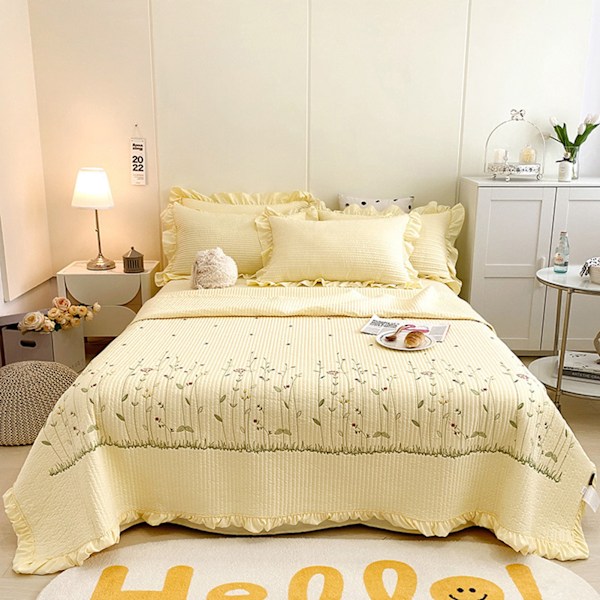 Bomullstäcke Ren färg Hemmode Elegant Tencel broderimönster Bomull Sommarkyltäcke Gul 200x230
