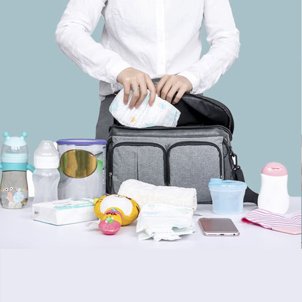 Stroller Diaper Bag Large Capacity Multi-Pockets Zipper Mom Storage Bag with Strap Grey