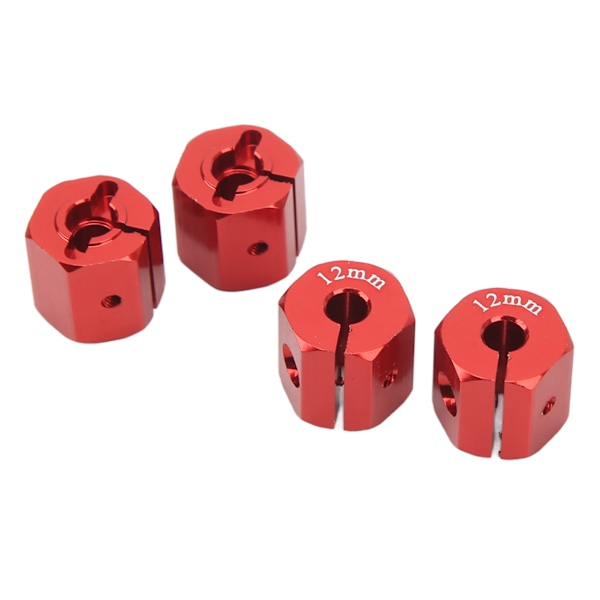 4 kpl 12 mm kuusiokoloadapteria Alumiiniseos 12 mm pyörän navin käyttöadapteri Axial SCX10 90046 D90 1/10 RC-autolle Punainen