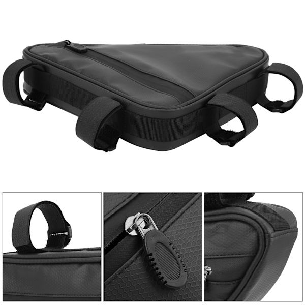 Sort Rivfast Nylon Trekantet Cykel Vandflaske Frontstråle Taske Cykelram Cykling Mobiltelefon Etui Sort