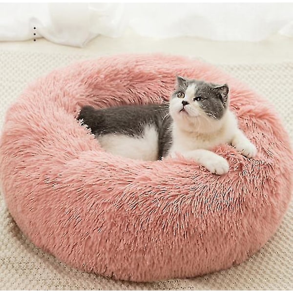 Plush Donut Dyrebed til Små, Mellemstore og Store Hunde & Katte - Pink 60CM