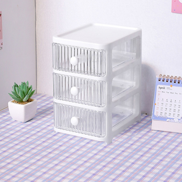 Desktop Storage Box with Drawers Multi-layer Transparent Multifunctional Stackable Desk Organizer for Home Bedroom Office 3 Layers