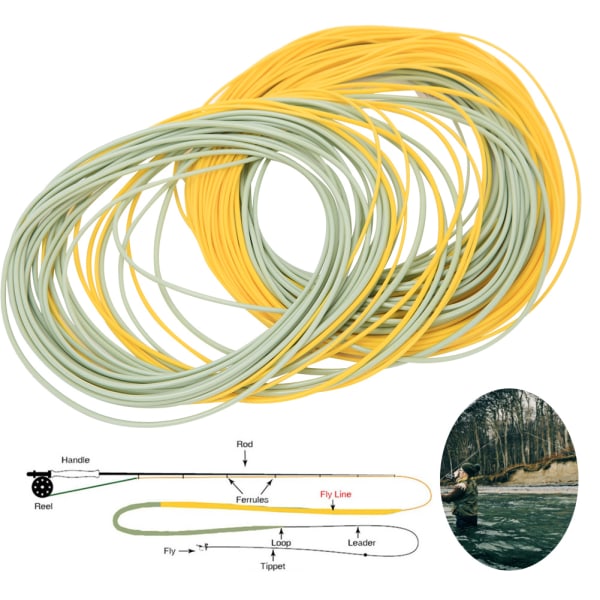 Nylon Grön Gul PVC Beläggning Svetsad Ring Motvikt Fram Flytande Flugfiske Linje WF6F