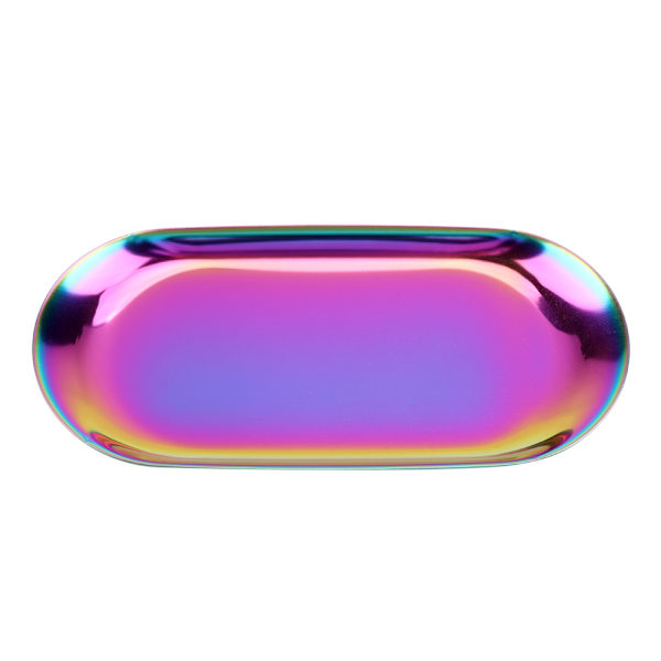 Nordic Style Rostfri Förvaringsbricka Kosmetika Smycken Tårtfat för kontorsbord (Rainbow L)