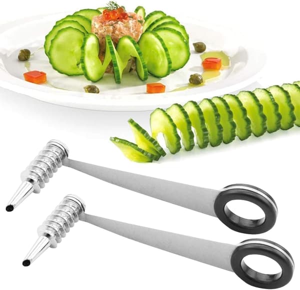2-delt spiralpotetskutter, håndholdt spiralpotetskutter, spiralskreller i rustfritt stål Kompatibel med grønnsaker, agurker, epler, gulrøtter