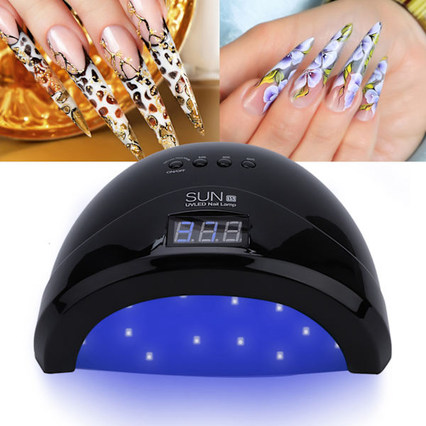 48W UV LED-lampa Nageltork Dual Light Source Gel Polish Lamp Light Manicure Curing Black US
