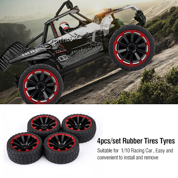4 stk Dekk Gummi Dekk Racing Offroad Felg for RC 1:10 Bildeler (kornmønster)