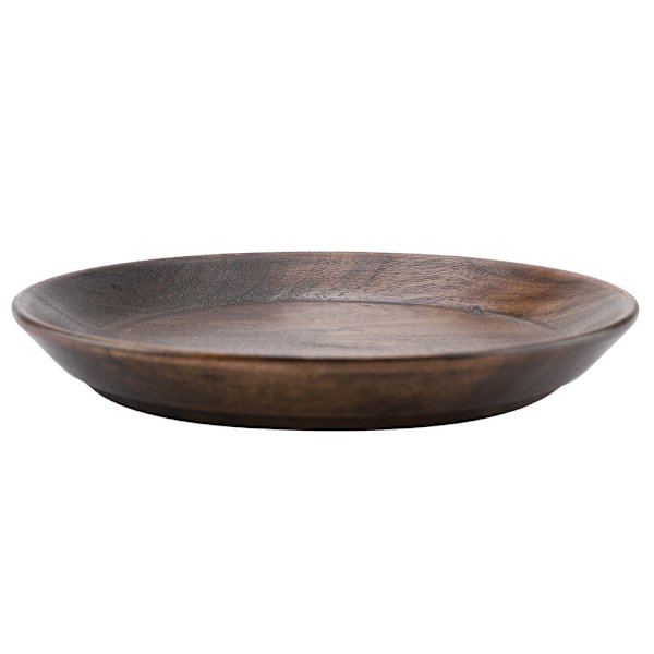 Enfärgad mörk färg Trä Fruktbricka Rund Mat Serveringsbricka Te Desert Tårtfat (15cm)
