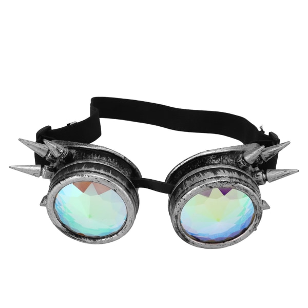 Halloween Kalejdoskop Rave Goggles Rainbow Crystal Linser Justerbara Trippy Psychedelic Steampunk Goggles Antik Silver