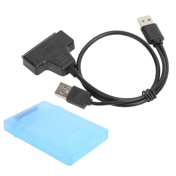 Harddiskadapterkabel SATA HDD/SSD Dobbel Grensesnittkonverteringsledning med 2,5-tommers Beskyttelsesboks Blå