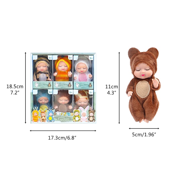 6 st Mini Sova Rebirth Dolls Miniatyr dockleksaker för bebis Barn Flickor Födelsedagspresent