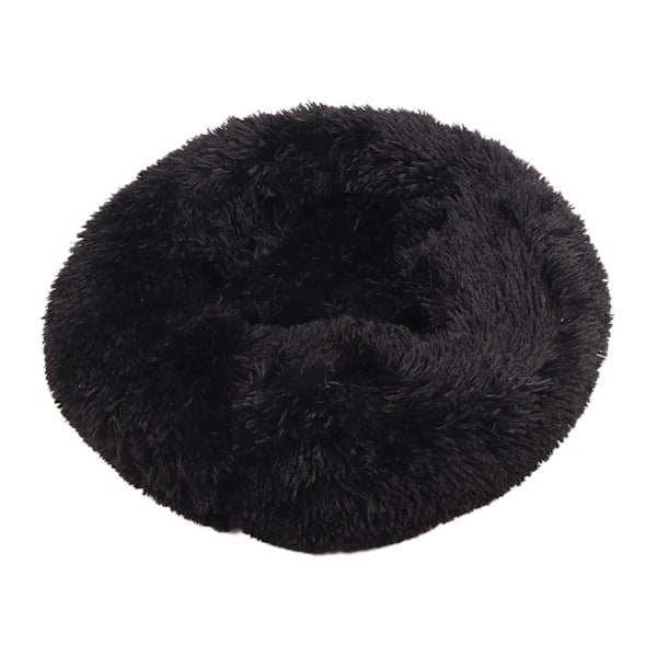 Husdyrseng Multifunktionel Sød Rund Varmt Behagelig Blød Pels Vaskbar Kattesengsmåtte til Katte Hunde Kæledyr Sort Ydre Diameter 50 cm/19,7 tommer