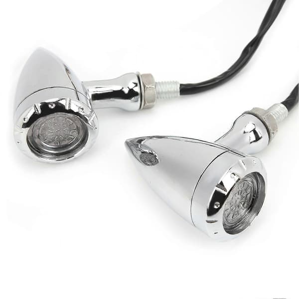 2 stk. motorcykel LED blinklys retro gul rødt lys forkromet skal universal
