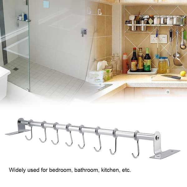 Wall Mounted Stainless Steel Storage Rack Hanging Hook Organizer Bathroom Kitchen (8 Hooks)