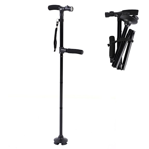 Foldbar LED-lys Sikkerheds Gåstok Anti-slip Teleskopisk Magic Cane 4 Hoved Til Ældre