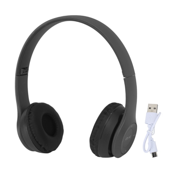 P47 BT Bluetooth-hörlurar Brusreducering Vikbart trådlöst headset för sportmusikälskare Present Kvinnor Män Svart