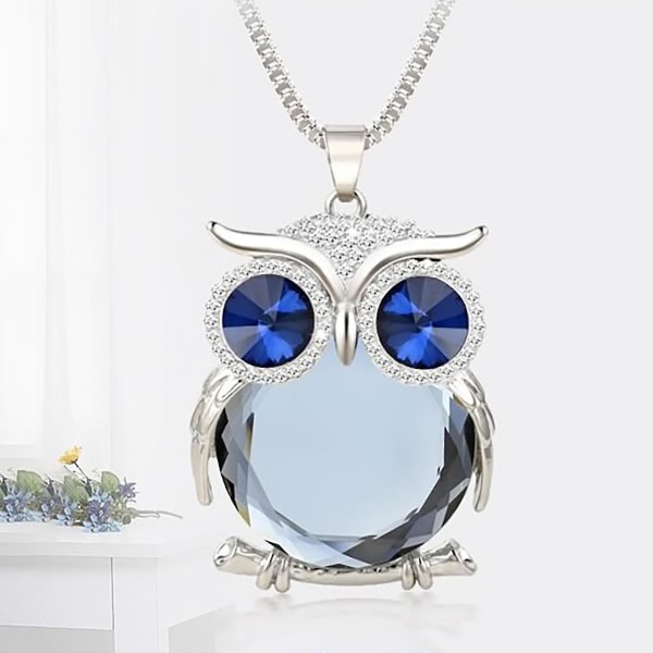 Smycken koreanska söta Crystal Owl hänge halsband Vintage långa djur halsband Gray
