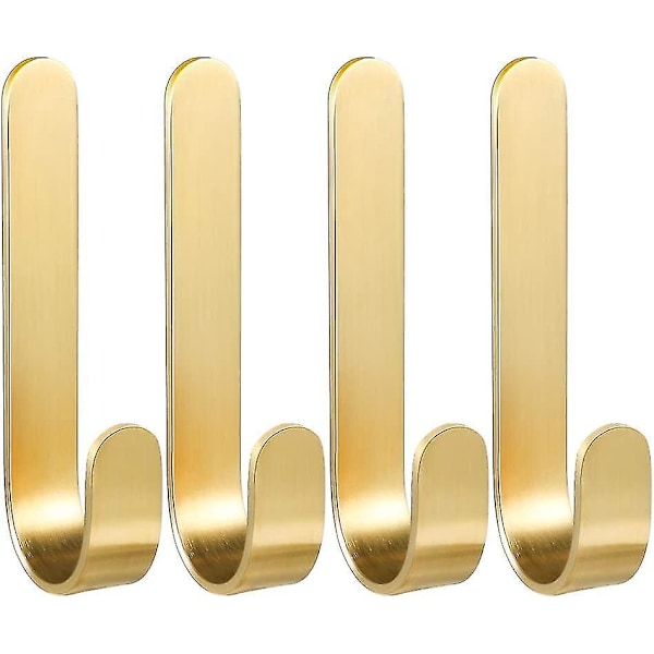 4-pack självhäftande väggdörrkrokar i L-form av mässing