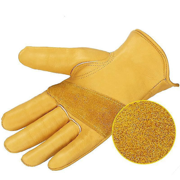 Stretchbara läderarbets handskar - Tufft kohudskonstruktion - Guld - 1 par - Storlek S-XL - Gul