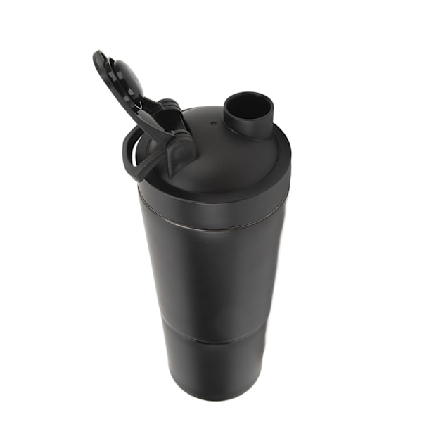 Shakerflaske Proteinshakervåg i rustfritt stål Bærbar shakerkopp med visp for proteinblanding Pre Workout Svart 600 ml