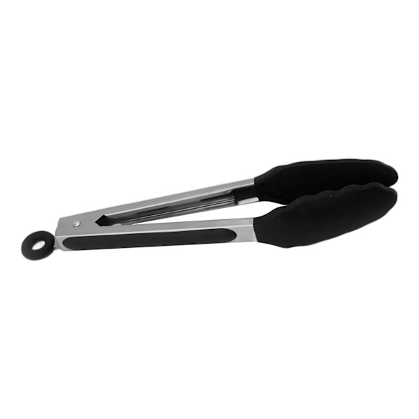 Køkken Tang Silikon Rustfrit Stål Varmebestandig Anti-Slip Madserveringstang til Bagning Madlavning Sort 28cm / 11in