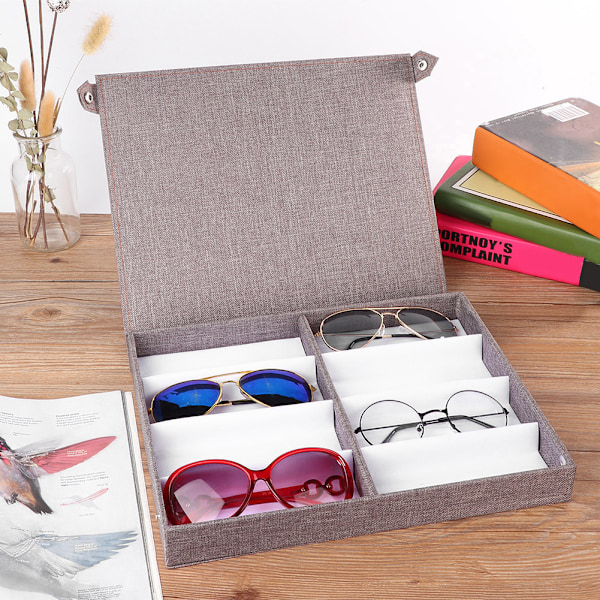 8 Fack Glasögon Förvaring Solglasögon Display Smycken Container Case Organizer med knapp