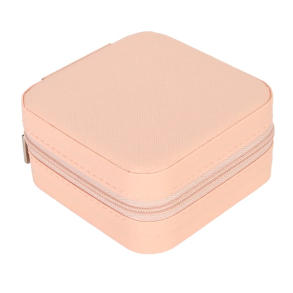Smykkeskrin Pink Holdbart PU Læder Elegant Glat Lynlås Stor Kapacitet Smykkeetui til Ringe Øreringe Halskæde