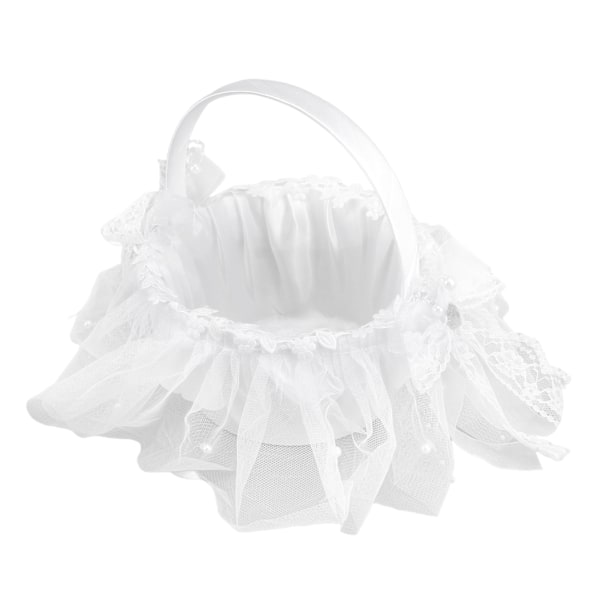 Bröllop Flower Girl Korg Vit Spets Klassisk Presentceremoni Tillbehör för Rosenblad