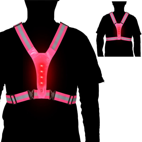 Høy synlighet LED-reflekterende vest Nattsikkerhetsbelte for løpesykling, modell: rosa